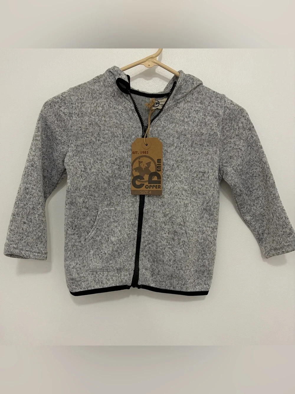 Kids Gray Hooded Zip-Up Sweatshirt with Front Pockets